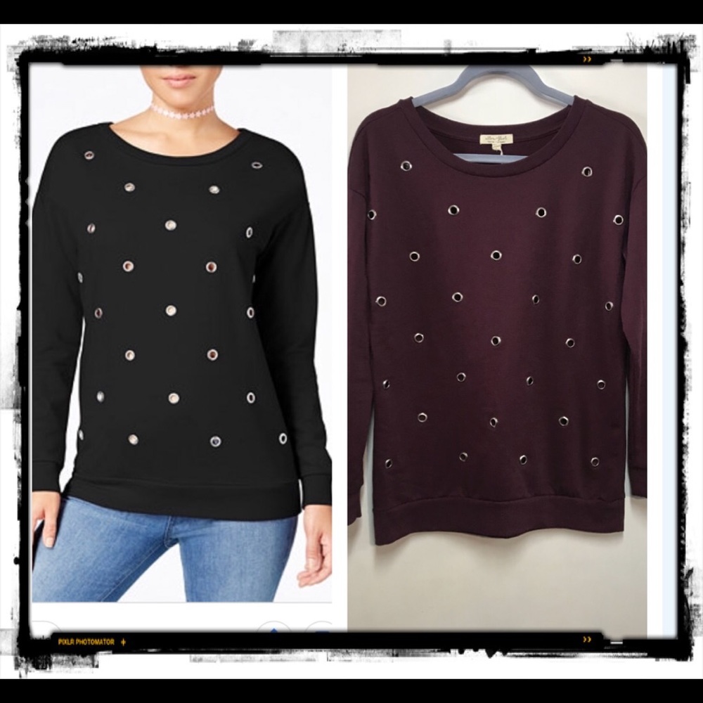Beautiful edgy grommet burgundy sweater